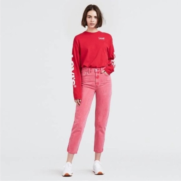 Levi's Mom Jeans High Rise Zipper Ankle Red Size 27 - Picture 3 of 15